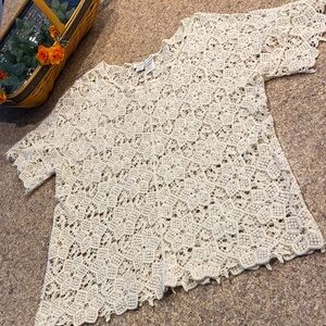 Coldwater Creek Short Sleeve Cream or Off White Open Knit Sweater Top XS/S